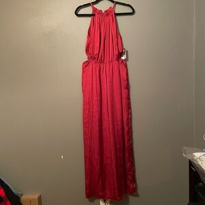 NWT Taylor Sz 6 Women’s Red Garnet Silky Cut-out Halter Jumpsuit Romper Ret $129